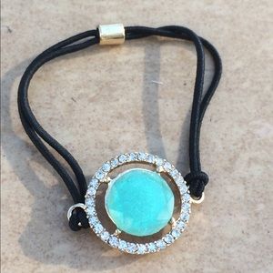 Gold Tone Crystal Turquoise Halo Hair Bracelet